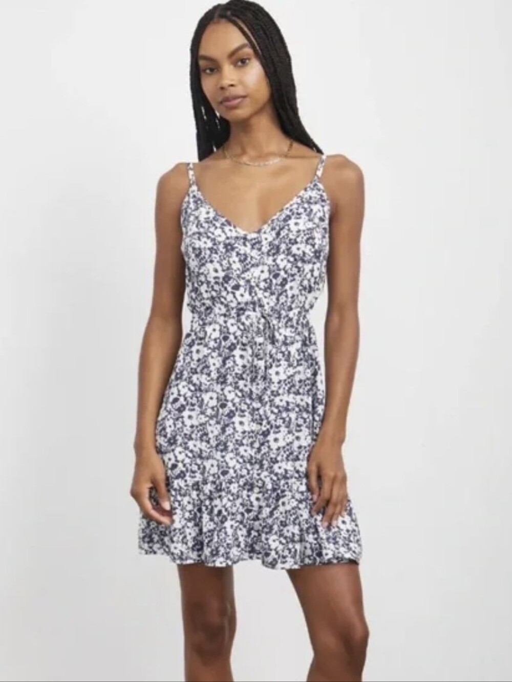 Rails Blue & White Ditsy Floral Print Girly Ruffle-hem Tie-waist Dress (Size S)
